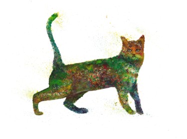 Painting titled "Cat Fantasy" by Natalja Picugina, Original Artwork, Watercolor