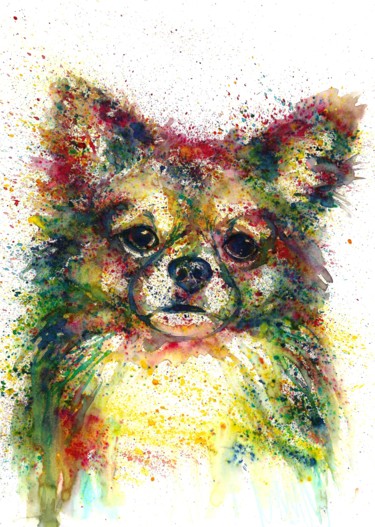Painting titled "Dog Fantasy" by Natalja Picugina, Original Artwork, Watercolor