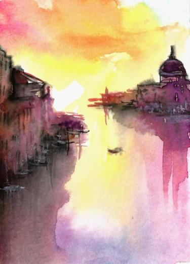 Картина под названием "Venetian canal mini…" - Natalja Picugina, Подлинное произведение искусства, Акварель