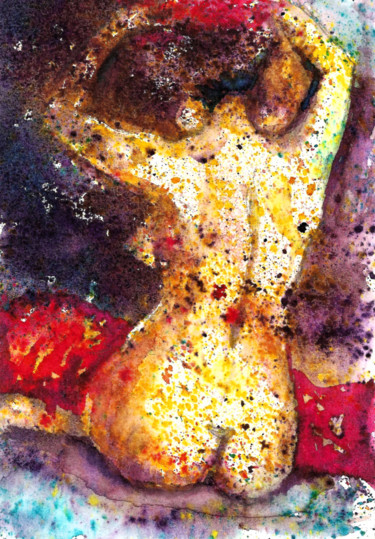 Ζωγραφική με τίτλο "Nude aceo" από Natalja Picugina, Αυθεντικά έργα τέχνης, Ακουαρέλα