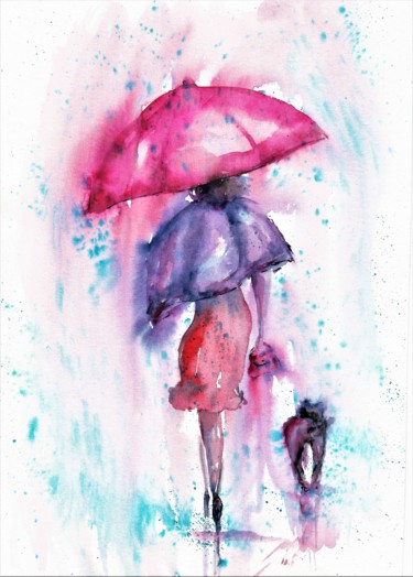 Картина под названием "Rainy Fantasy water…" - Natalja Picugina, Подлинное произведение искусства, Акварель