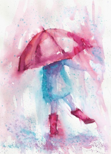 Painting titled "Rainy Fantasy with…" by Natalja Picugina, Original Artwork, Watercolor
