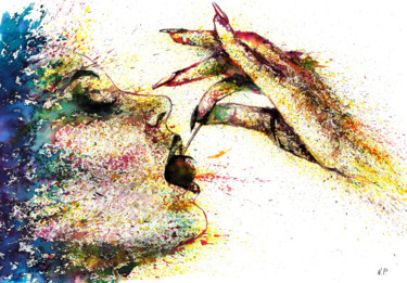 Druckgrafik mit dem Titel "Woman and Cherry. W…" von Natalja Picugina, Original-Kunstwerk, Aquarell