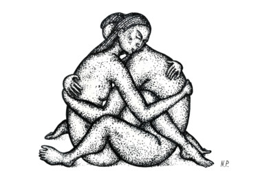 Malerei mit dem Titel "Lovers Woman man nu…" von Natalja Picugina, Original-Kunstwerk, Tinte