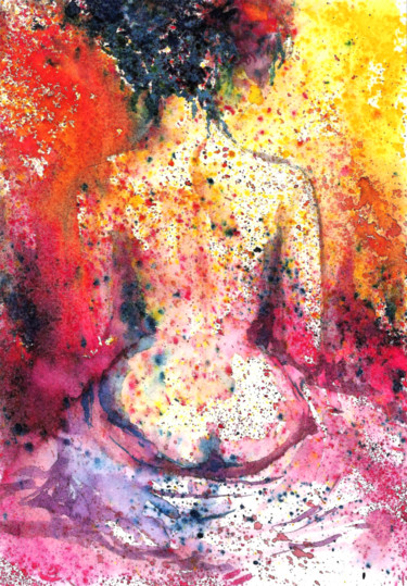 Картина под названием "Abstract Nude woman…" - Natalja Picugina, Подлинное произведение искусства, Акварель