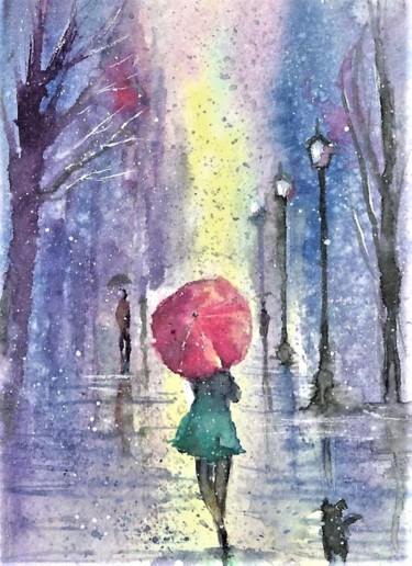 Painting titled "Rainy Fantasy water…" by Natalja Picugina, Original Artwork, Watercolor
