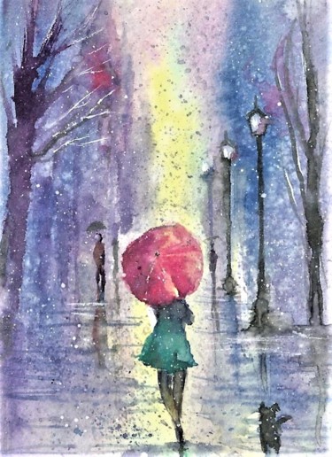 Peinture intitulée "Rainy Fantasy water…" par Natalja Picugina, Œuvre d'art originale, Aquarelle