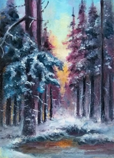 Painting titled "Winter  Wood" by Natalja Picugina, Original Artwork, Oil