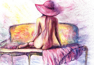 Peinture intitulée "Erotic woman origin…" par Natalja Picugina, Œuvre d'art originale, Aquarelle