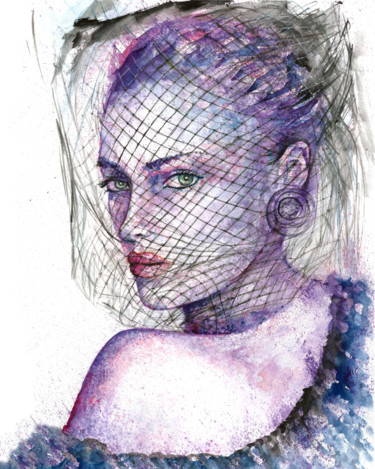 Peinture intitulée "Fashion woman portr…" par Natalja Picugina, Œuvre d'art originale, Aquarelle