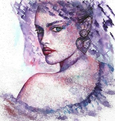 Painting titled "Beauty woman portra…" by Natalja Picugina, Original Artwork, Watercolor