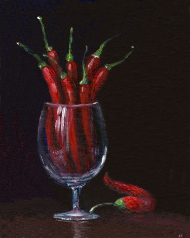 Malerei mit dem Titel "Hot peppers" von Natalja Picugina, Original-Kunstwerk, Öl