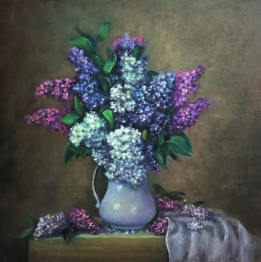 Pintura titulada "Lilac flowers still…" por Natalja Picugina, Obra de arte original, Oleo