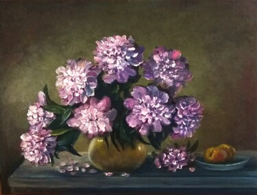 Painting titled "Peonies flowers oil…" by Natalja Picugina, Original Artwork, Oil