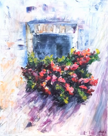 Картина под названием "Balcony flowers acr…" - Natalja Picugina, Подлинное произведение искусства, Акрил