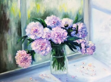 Pintura titulada "Peonies flowers in…" por Natalja Picugina, Obra de arte original, Oleo