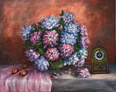 Painting titled "Peonies flowers bou…" by Natalja Picugina, Original Artwork, Oil
