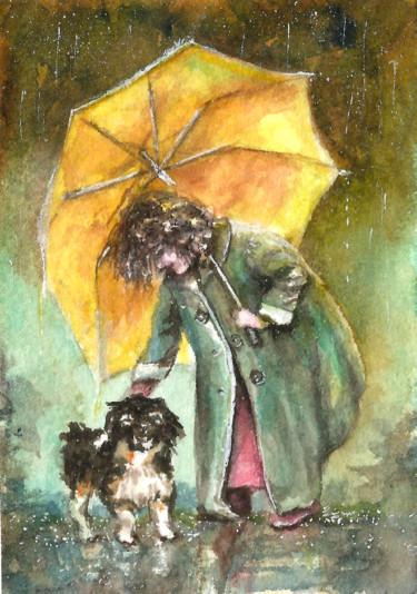 Painting titled "Rainy fun" by Natalja Picugina, Original Artwork, Watercolor