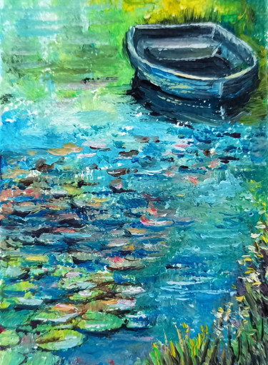 Ζωγραφική με τίτλο "Water Lilly pond" από Natalja Picugina, Αυθεντικά έργα τέχνης, Λάδι