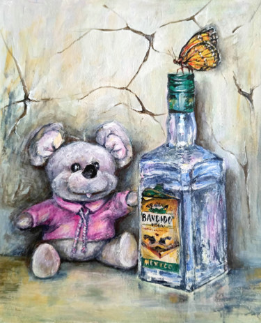 Peinture intitulée "Wine bottle Toy.Ins…" par Natalja Picugina, Œuvre d'art originale, Acrylique