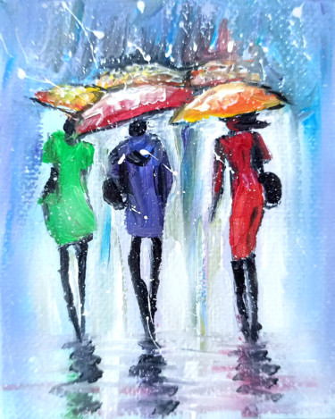 Painting titled "Abstract rain" by Natalja Picugina, Original Artwork, Oil