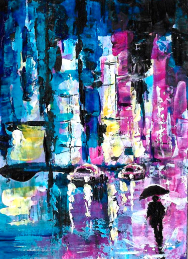 Malerei mit dem Titel "Night Rain" von Natalja Picugina, Original-Kunstwerk, Acryl
