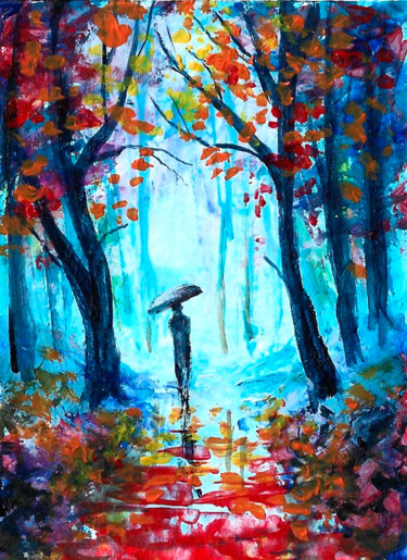 Malarstwo zatytułowany „Rainy  fall  day mi…” autorstwa Natalja Picugina, Oryginalna praca, Akryl
