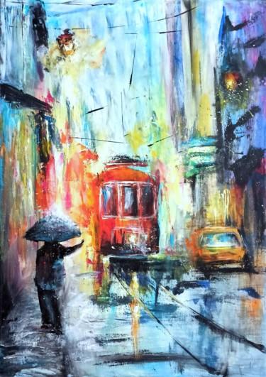 Malerei mit dem Titel "Rain.Cars.Umbrella.…" von Natalja Picugina, Original-Kunstwerk, Acryl