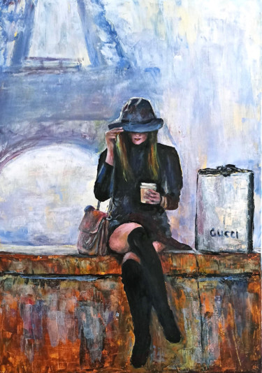 Painting titled "Parisian woman" by Natalja Picugina, Original Artwork, Acrylic