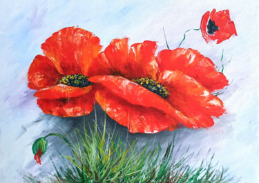 Painting titled "Poppies" by Natalja Picugina, Original Artwork, Oil