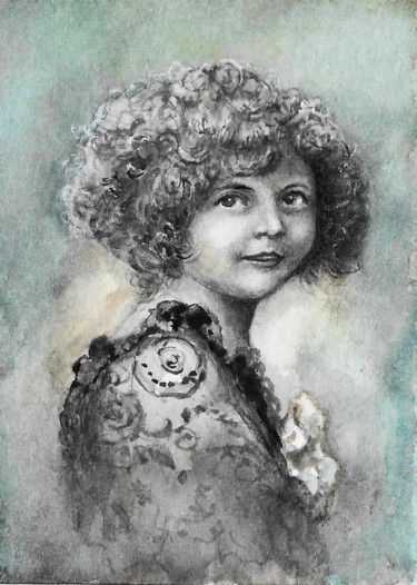 Картина под названием "Girl portrait paint…" - Natalja Picugina, Подлинное произведение искусства, Акварель