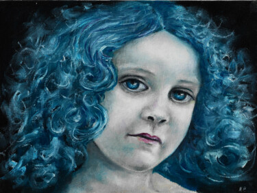 Pittura intitolato "Little Blue Girl po…" da Natalja Picugina, Opera d'arte originale, Olio