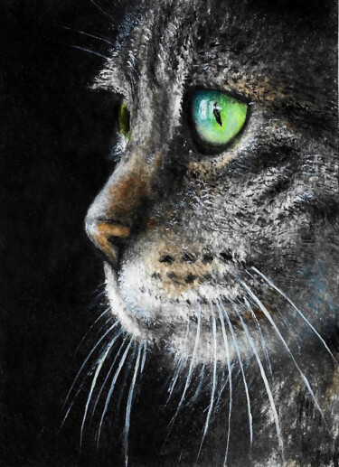Картина под названием "Cat portrait miniat…" - Natalja Picugina, Подлинное произведение искусства, Масло