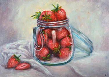 Schilderij getiteld "Strawberries oil pa…" door Natalja Picugina, Origineel Kunstwerk, Olie