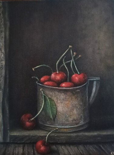 Schilderij getiteld "Cherries oil origin…" door Natalja Picugina, Origineel Kunstwerk, Olie