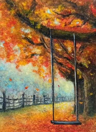 Schilderij getiteld "Autumn trees miniat…" door Natalja Picugina, Origineel Kunstwerk, Olie