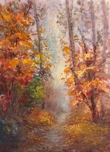 Pittura intitolato "Autumn Forest minia…" da Natalja Picugina, Opera d'arte originale, Olio