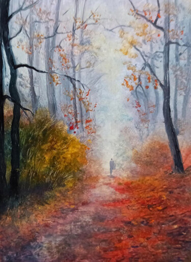 Schilderij getiteld "Autumn walk miniatu…" door Natalja Picugina, Origineel Kunstwerk, Olie