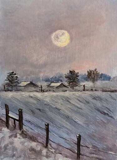 Malerei mit dem Titel "Winter Moon oil min…" von Natalja Picugina, Original-Kunstwerk, Öl