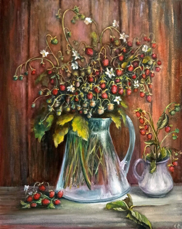 Картина под названием "Strawberries still…" - Natalja Picugina, Подлинное произведение искусства, Масло