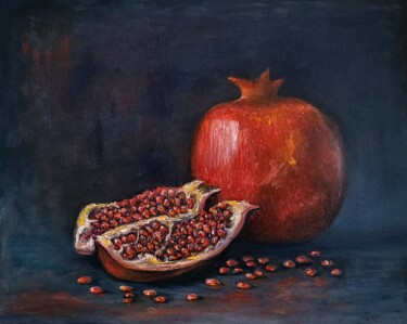 Painting titled "Pomegranate still l…" by Natalja Picugina, Original Artwork, Oil