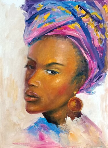 Картина под названием "Black Woman beauty…" - Natalja Picugina, Подлинное произведение искусства, Масло