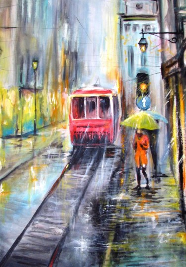 Prenten & gravures getiteld "City Rainy Fantasy…" door Natalja Picugina, Origineel Kunstwerk, Olie