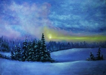Malerei mit dem Titel "Winter snow origina…" von Natalja Picugina, Original-Kunstwerk, Öl