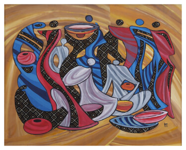 Pintura intitulada "“Marché de nuit”" por Suncréa, Obras de arte originais, Acrílico Montado em Armação em madeira