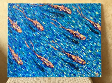 Pintura titulada ""Золотые рыбки.Тече…" por Anastasiia Kuznetsova, Obra de arte original, Oleo