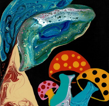 Malerei mit dem Titel "Mushroom Wonderland" von Sung Lee, Original-Kunstwerk, Acryl Auf Holzplatte montiert