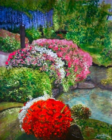 Painting titled "Garden In Japan" by Sunshine Amos, Original Artwork, Acrylic