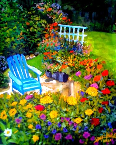 Painting titled "Gardener's Joy" by Sunshine Amos, Original Artwork, Gouache