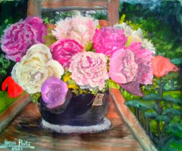 Painting titled "Every Lovely Peonies" by Sunshine Amos, Original Artwork, Watercolor